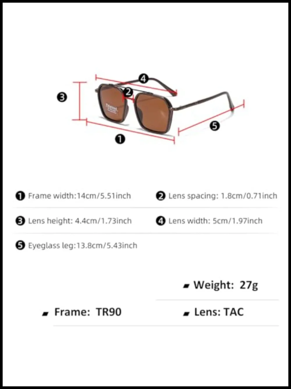 TR90 Square Double Bridge Polarized Sunglasses for Men Women